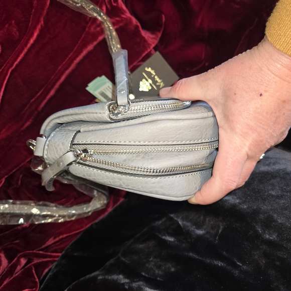 Moda Luxe Henri Foldover Zip Crossbody Lavender Gray Pebbled Faux Leather NWT - Picture 12 of 13